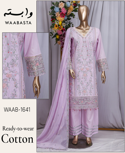 AMAL Embroidered Cotton 3-Piece by Waabasta — Lilac Lavender