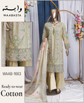 NAYAB Embroidered Cotton 3-Piece Suit by Waabasta — Beige Olive Skin