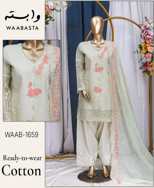 HANA Embroidered Cotton 3-Piece by Waabasta — Mint Green