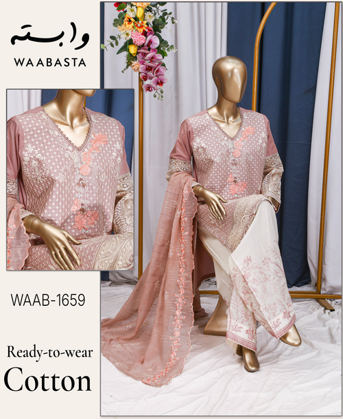 HANA Embroidered Cotton 3-Piece by Waabasta — Tea Pink Mauve Rose