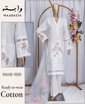 ROOHA Embroidered Cotton 3-Piece Suit by Waabasta — Front View - White