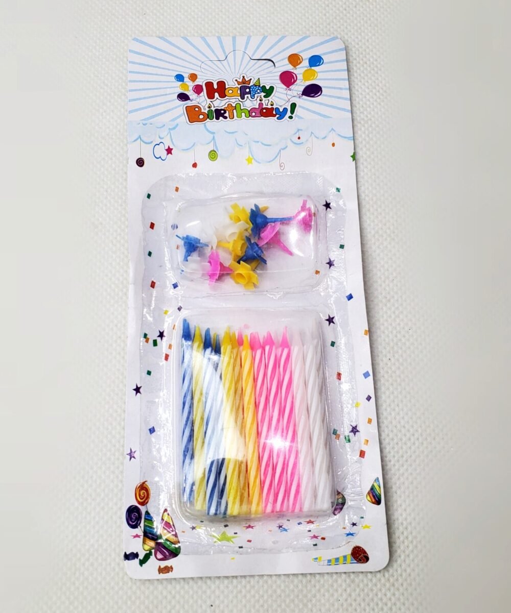 PACK OF 24 MULTI COLOR SMALL BIRTHDAY CANDLES WITH HOLDERS CAKE