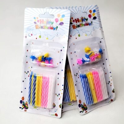 24 Multi color small birthday candles with holders